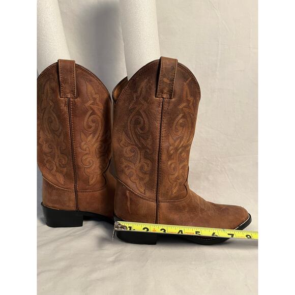 Justin Western Cowboy Boots Brown Leather Youth Size 3D (Big Kids) - Picture 7 of 8